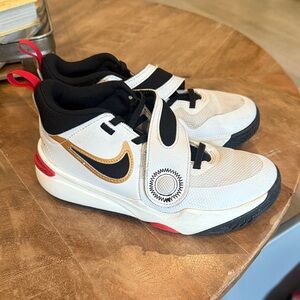 Nike Kids' White, Black, and Gold Sneakers